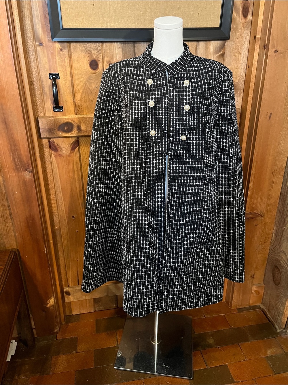 2X Shein Cape coat retro look black-and-white 3202